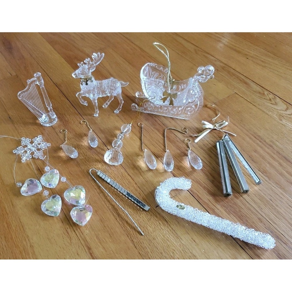 Vintage Acrylic Christmas Ornaments Variety‎ Plastic Lot Snowflake Hearts